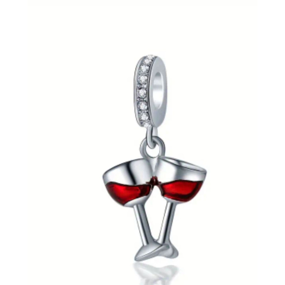 Wine Glass Charm - Red & Silver
